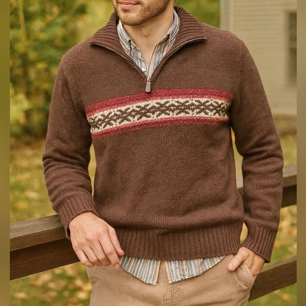 J. Crew Lambs Wool 1/4 Zip Sweater Fair Isle Vintage Inspired Cabincore Medium